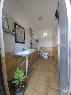 Shower, slippers, towels
