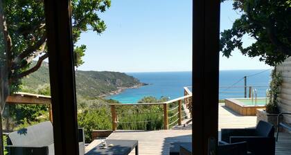 Chalet Cala d'Orzu avec piscine privée vue mer et la tour de Capu-Neru