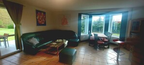 Una televisión, una chimenea, libros