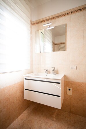 Regadera, secadora de cabello, bidet, toallas 