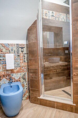 Douche, séchoir à cheveux, bidet, serviettes fournies