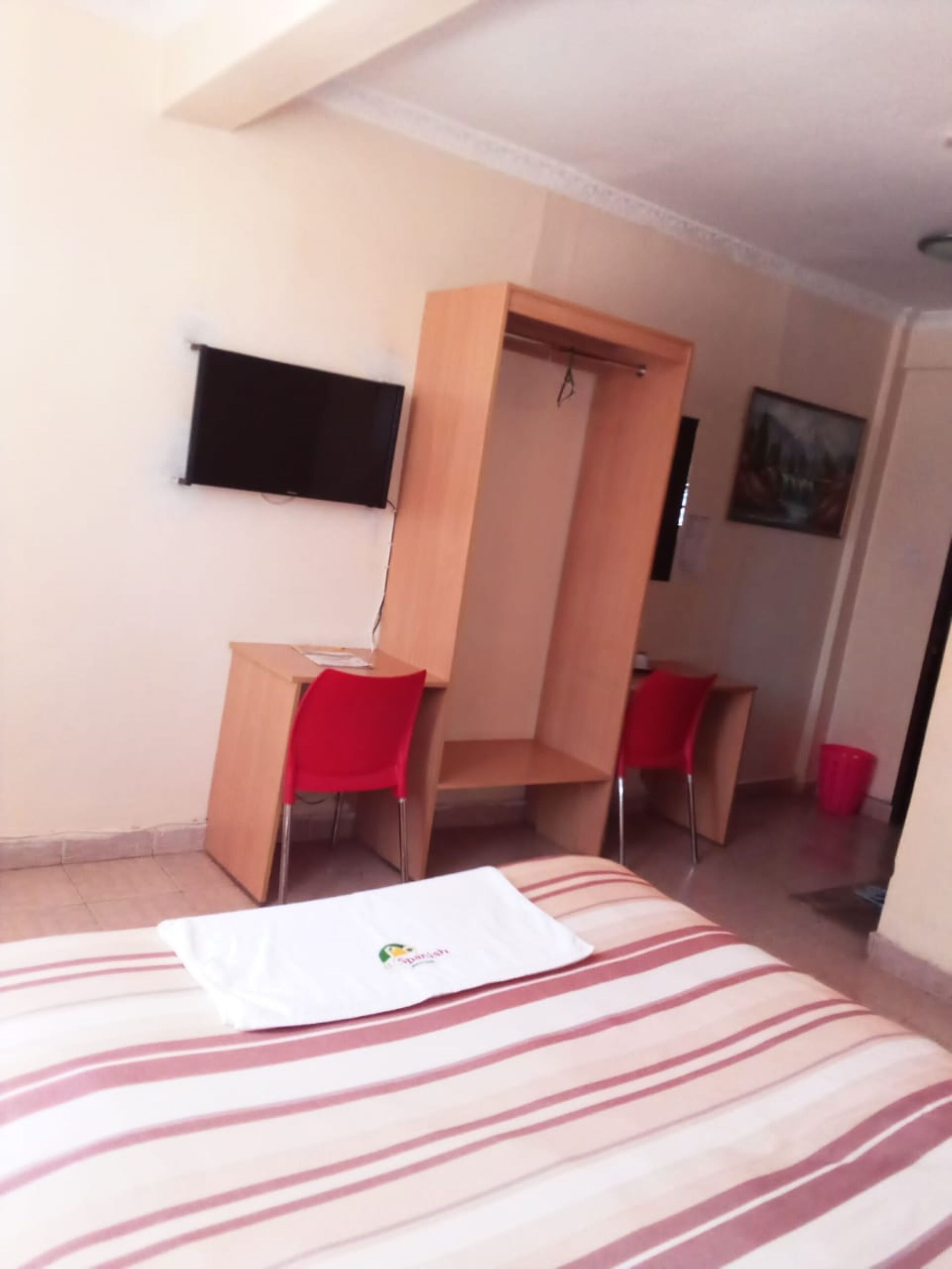 Desk, free WiFi, bed sheets