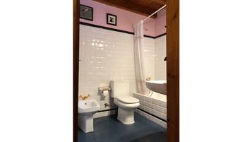Hair dryer, bidet, towels, soap