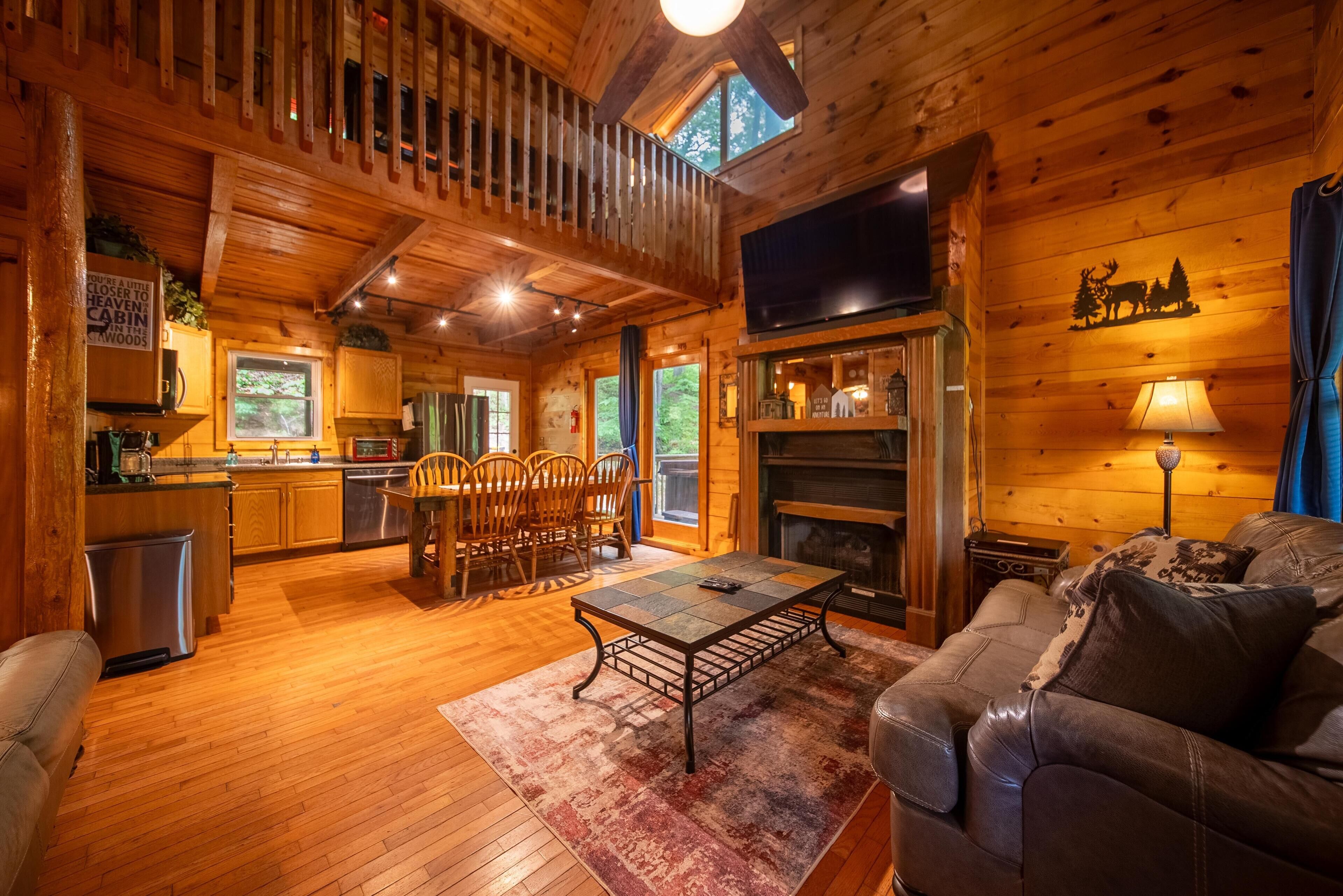 Smart TV, fireplace, video games, DVD player