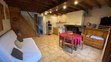 TV, fireplace, ping pong, books