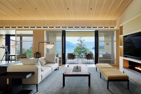 Luxury Suite, 1 King Bed, Lake View (Balcony) | Living room | 55-inch LCD TV with digital channels, TV, Netflix. The Ritz-Carlton, Nikko