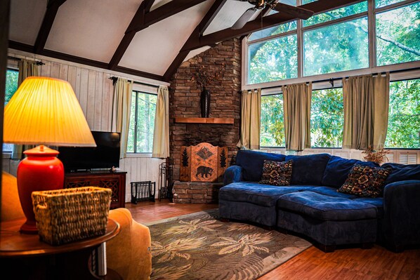 TV, fireplace, table football, ping pong