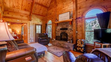 Smart TV, fireplace, DVD player, books