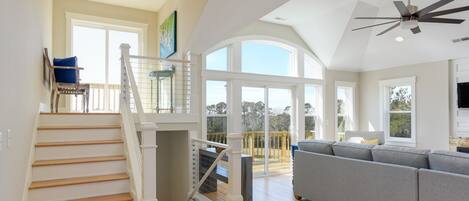 TV, fireplace, foosball