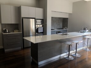 Mini-fridge, microwave, electric kettle