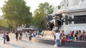 A public square with a large bronze statue, a fountain, and ornate architectural details. - Brand new studio located in the center of Paris (Paris)