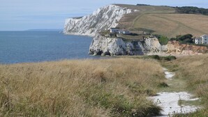 A coastal cliff house with a path leading to it, overlooking the sea. - 1 bedroom accommodation in Brighstone (Brighstone)