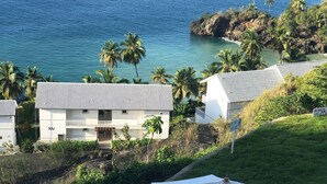 A beachfront property with multiple white buildings, palm trees, and a clear view of the ocean. - The Most Beautiful place (Samana City)
