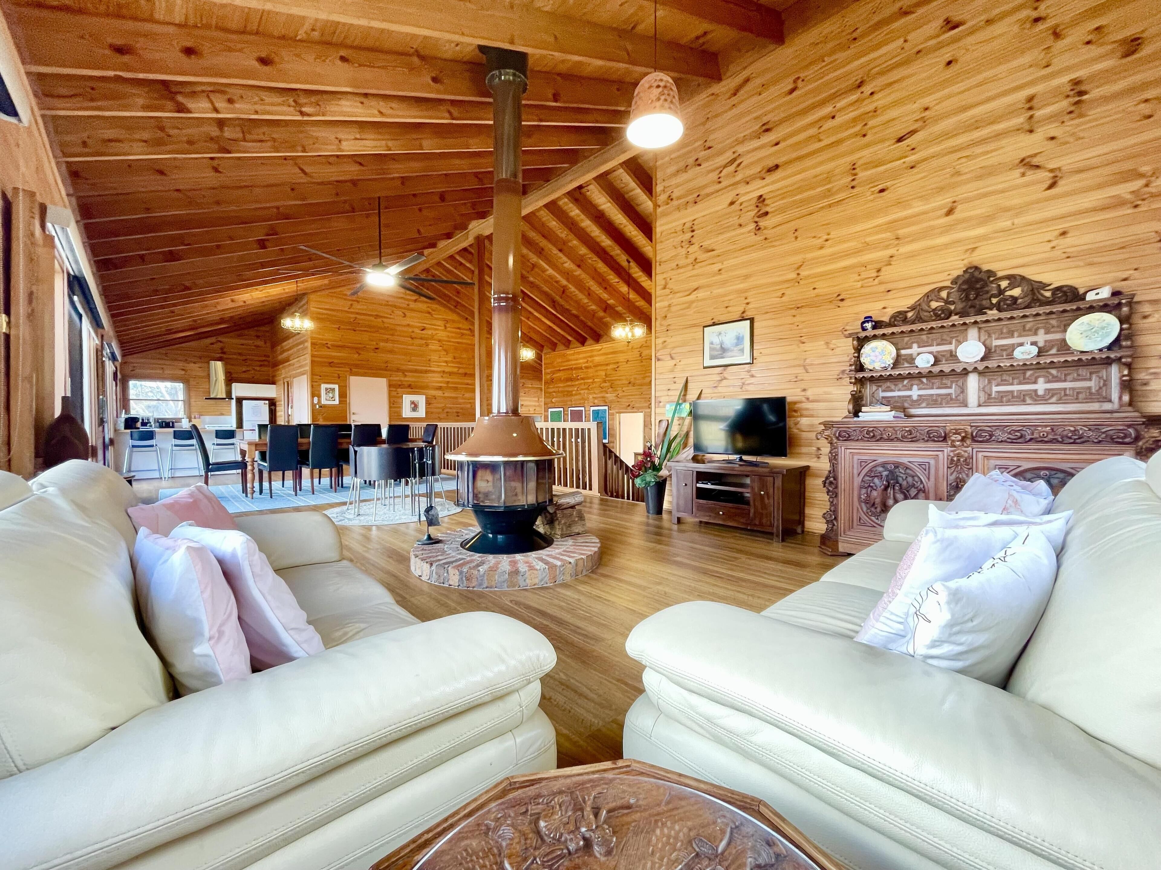 Smart TV, fireplace, DVD player, books