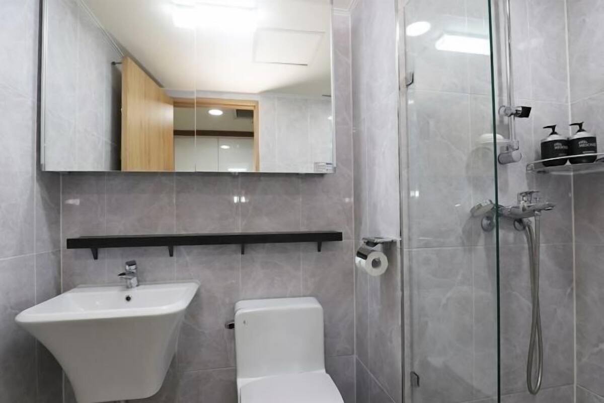 Bathroom | Shower, free toiletries, hair dryer, bathrobes