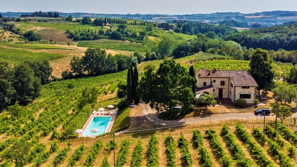 A villa with a swimming pool surrounded by vineyard fields and a clear view of the countryside. - Beautiful  villa for 12 guests with private pool, WIFI, TV, terrace, pets allowed and panoramic ... (Scandicci)