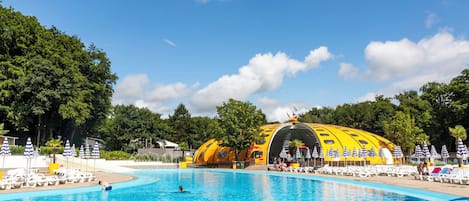Indoor pool, seasonal outdoor pool, lifeguards on site
