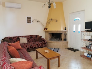 House, 2 Bedrooms | Living area | Flat-screen TV - Amazing House Erato On The Sea South Creta (Archanes-Asterousia)