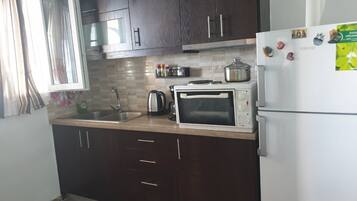 Apartment, 1 Bedroom, Terrace, Sea View | Private kitchen | Full-size fridge, microwave, stovetop, coffee/tea maker