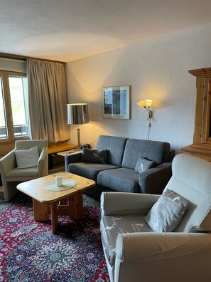 Flat-screen TV, DVD player, ping pong, books