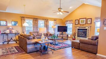 TV, fireplace, foosball