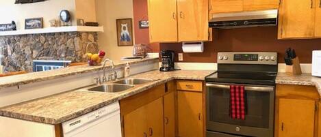 Fridge, microwave, oven, dishwasher