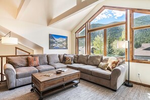 Smart TV, chimenea y libros 