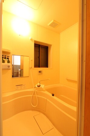 Apartment | Bathroom | Separate tub and shower, free toiletries, hair dryer, slippers