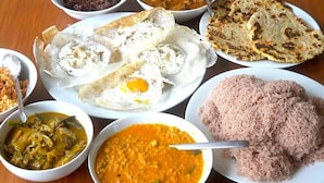 A variety of dishes including flatbreads, curries, and rice. - Ruk Sewana Villa (Sigiriya)