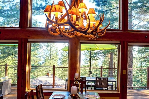 Enjoy views of the lake and snow-covered mountains