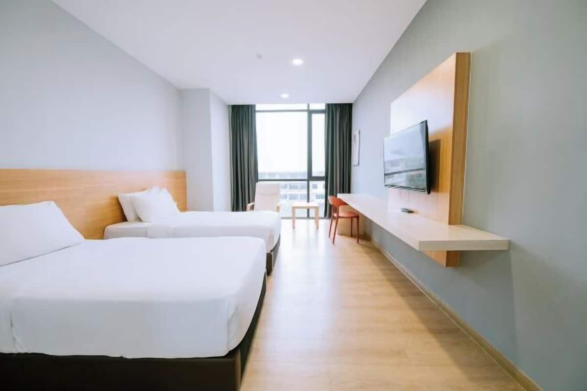 In-room safe, desk, laptop workspace, blackout curtains