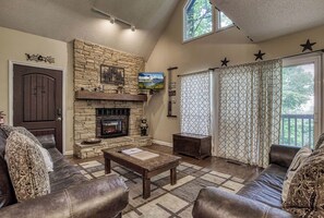 TV, fireplace, video games, DVD player