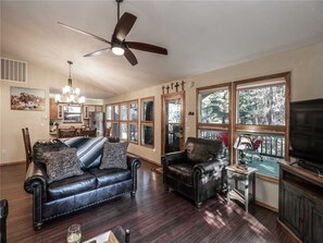 Cabin, Multiple Beds, Hot Tub, Mountain View | Living room | 42-inch TV with cable channels, fireplace, MP3 dock - Midtown Riverfront 1, 2 Bedrooms, Hot Tub, Sleeps 6 (Ruidoso)