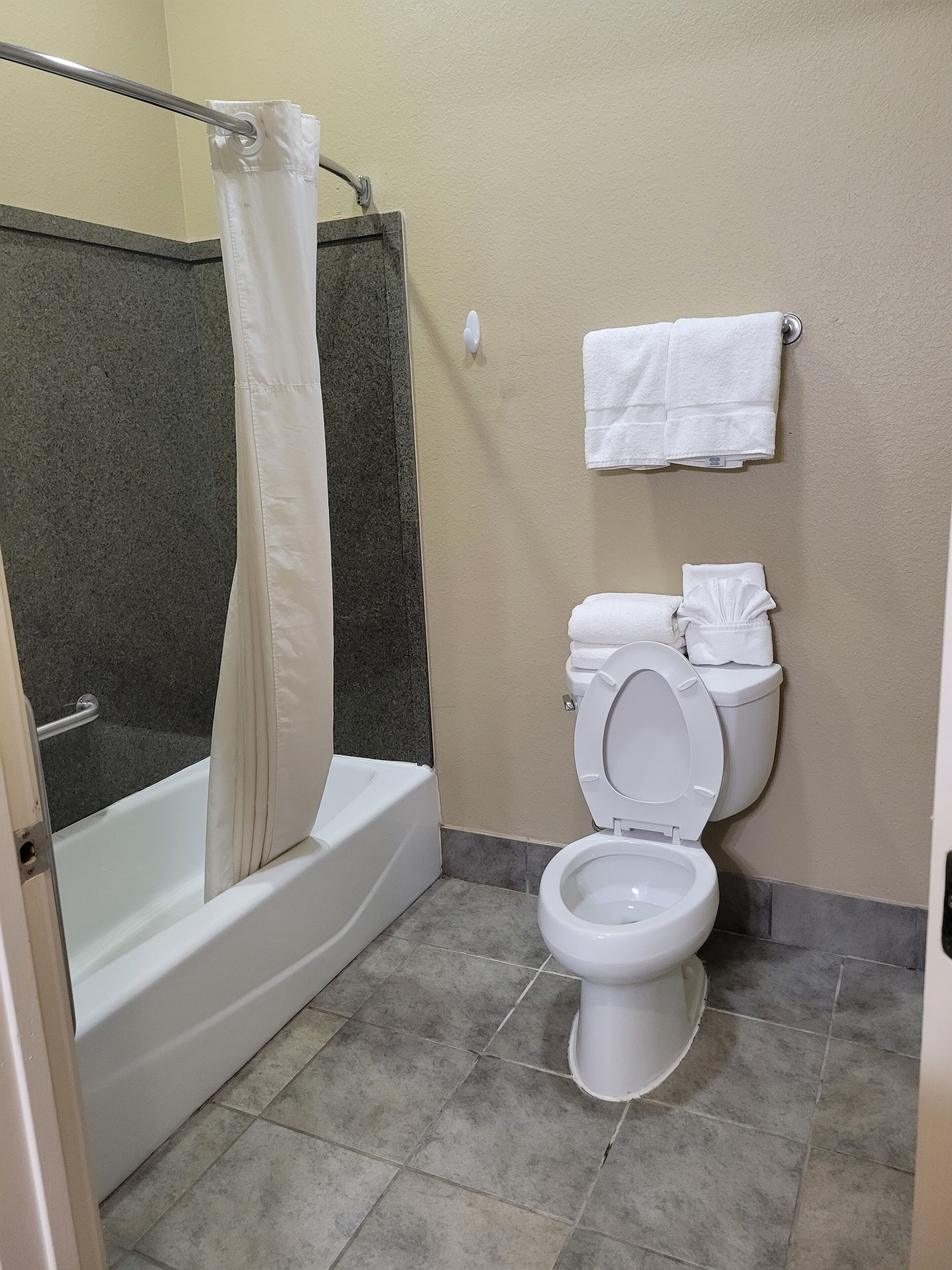 combined shower/bathtub, towels