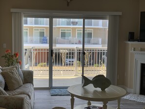 Smart TV, caminetto, lettore DVD, libri