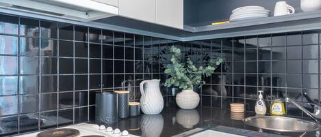 Fridge, microwave, oven, dishwasher