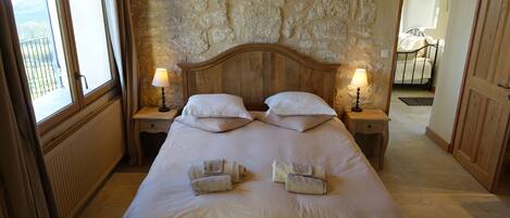 1 bedroom, desk, iron/ironing board, travel cot