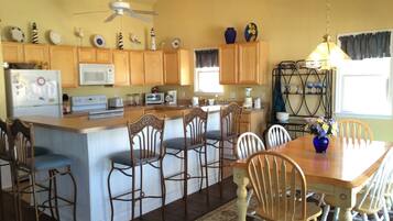 Fridge, microwave, dishwasher, coffee/tea maker