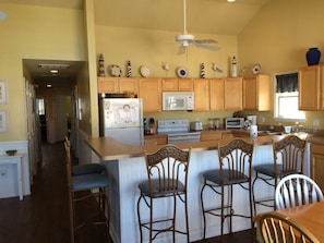 Fridge, microwave, dishwasher, coffee/tea maker