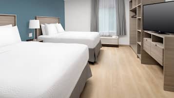 Desk, laptop workspace, free WiFi, bed sheets