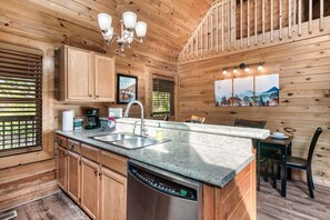Fridge, microwave, oven, stovetop - Cozy Cabin: Fireplace, Arcade & Private Hot Tub (Sevierville)