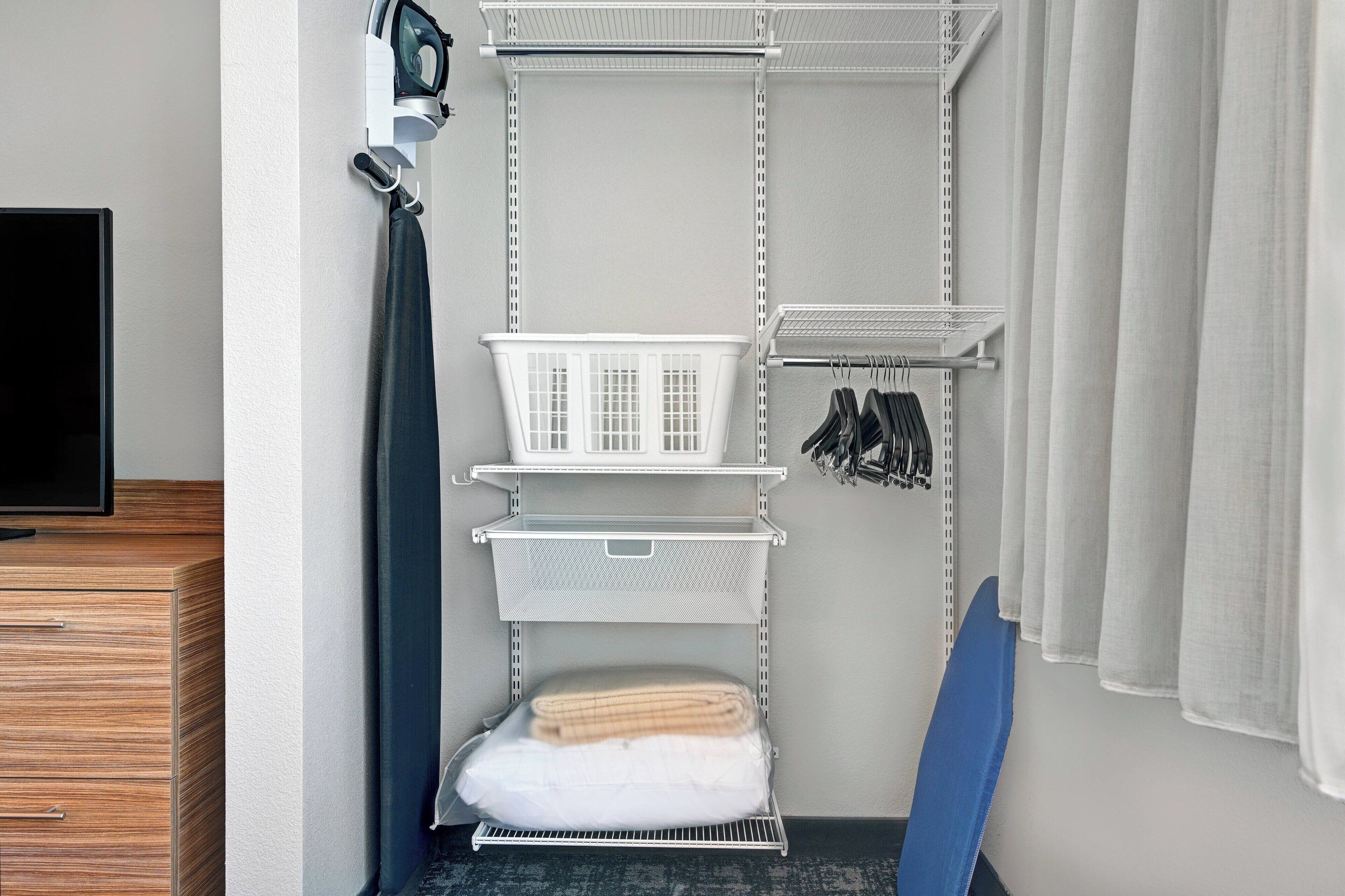 1 bedroom, laptop workspace, blackout curtains, iron/ironing board