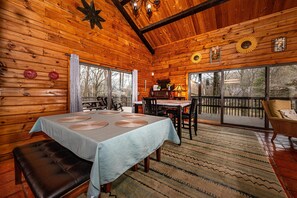 Dining - Unique secluded cabin, cathedral ceiling, gas cook range, pool table ,hot tub (Morgantown)