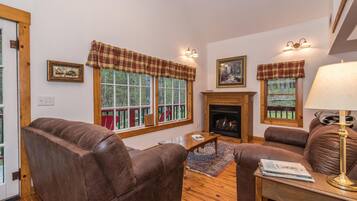 Téléviseur, foyer, lecteur de DVD, livres