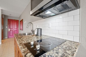 Standard Suite, 1 King Bed, Kitchen (Jetted Tub) | Private kitchen | Full-size fridge, microwave, stovetop, freezer - TownSquare Place (Chaska)