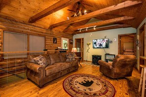 Fernseher, Kamin, DVD-Player, Bücher