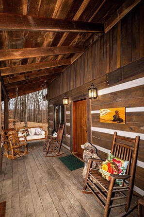Terrace/patio - Pet-Friendly Log Cabin w/ Hot Tub on 9 Acres | Near Nashville, IN (Nashville)