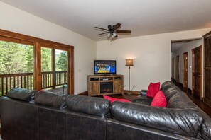 Smart TV, fireplace, DVD player, foosball