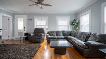 Smart TV, DVD player, books, video library