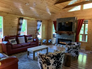 Smart TV, fireplace, video games, foosball